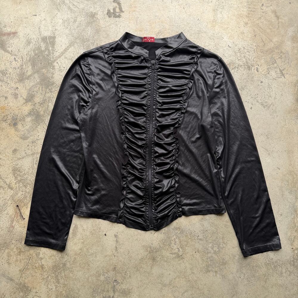 Vintage Y2K Ruched Faux Leather style Zip Up Moto Top Women’s M
